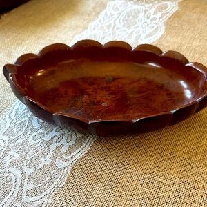 Vintage mahogany Scalloped Wooden Decorative Bowl